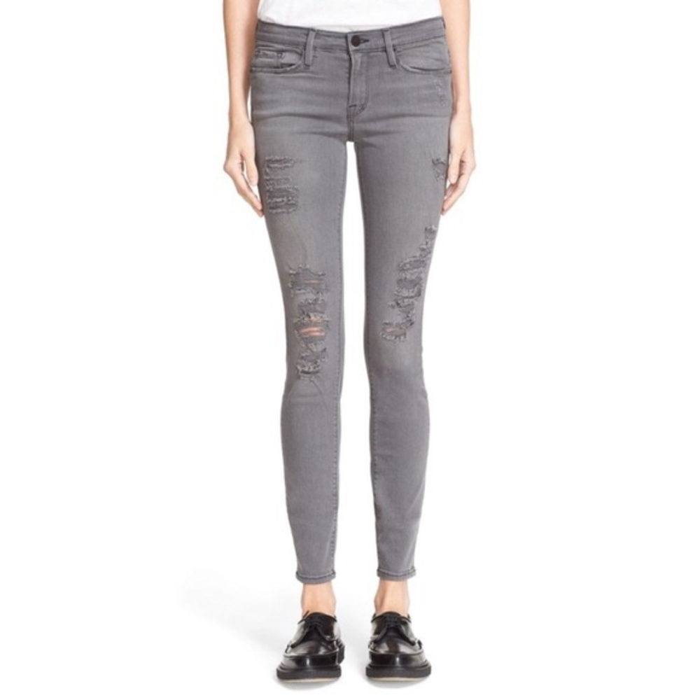 FRAME Denim Le Skinny de Jeanne Distressed Jeans